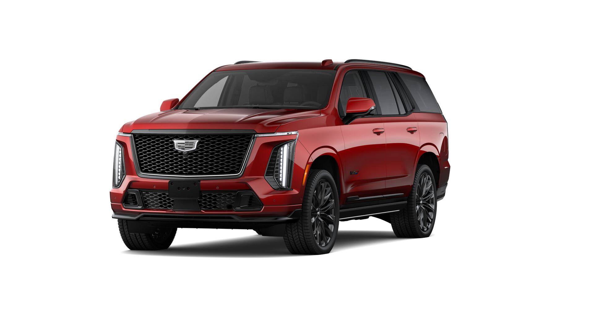 2026 Cadillac Escalade V-Series in Radiant Red Tintcoat — front three-quarter view