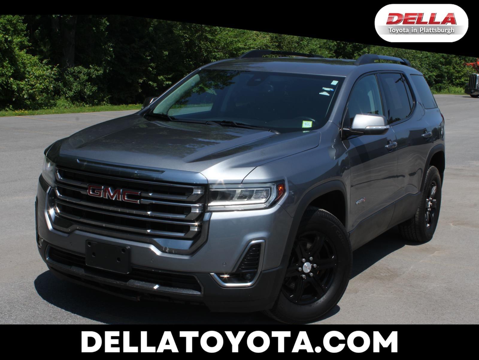 2021 GMC Acadia AT4 in Satin Steel Metallic — front three-quarter view