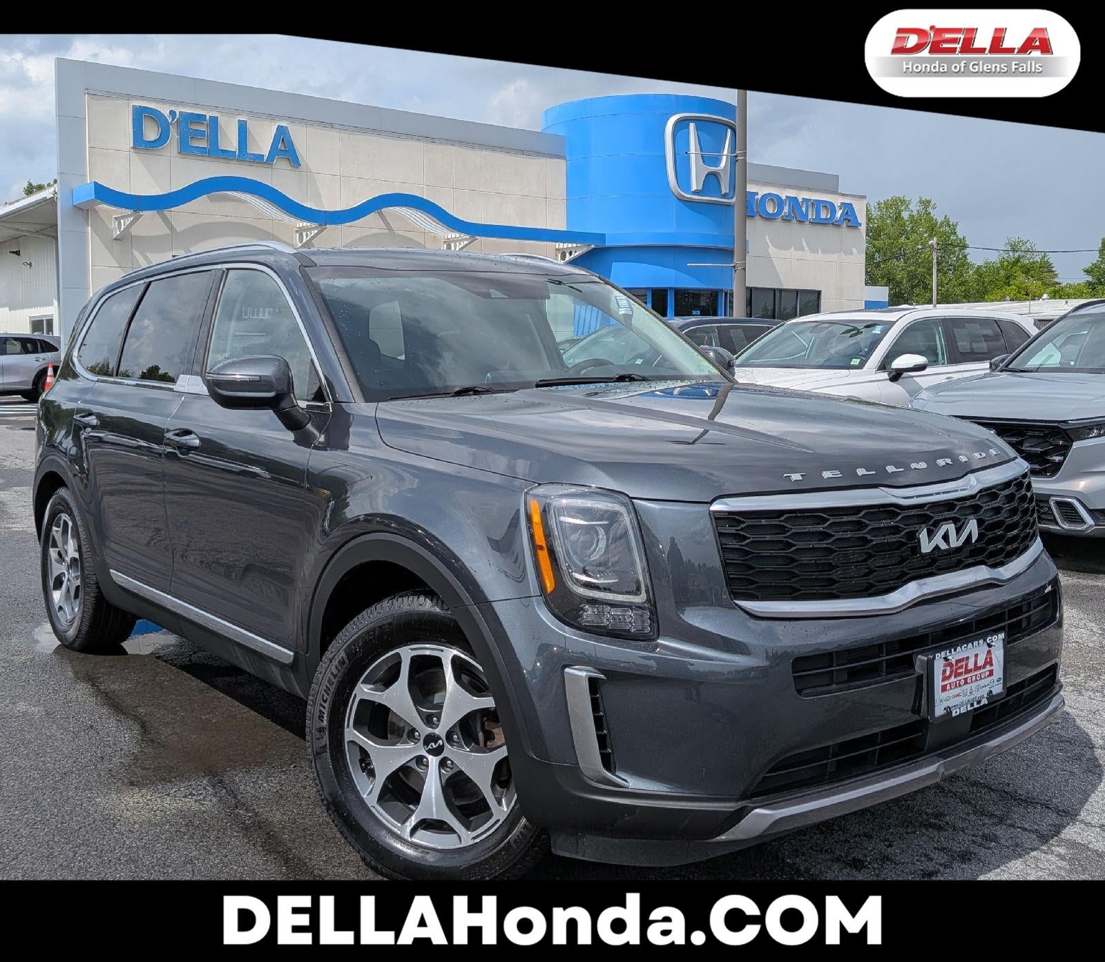 2022 Kia Telluride EX in Gravity Grey — front three-quarter view